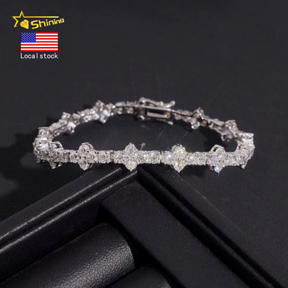 USA Warehouse Local Stocks GRA Certificate 3Mm 925 Solid Silver Hip Hop Iced Out VVS Moissanite Diamond Tennis Bracelet